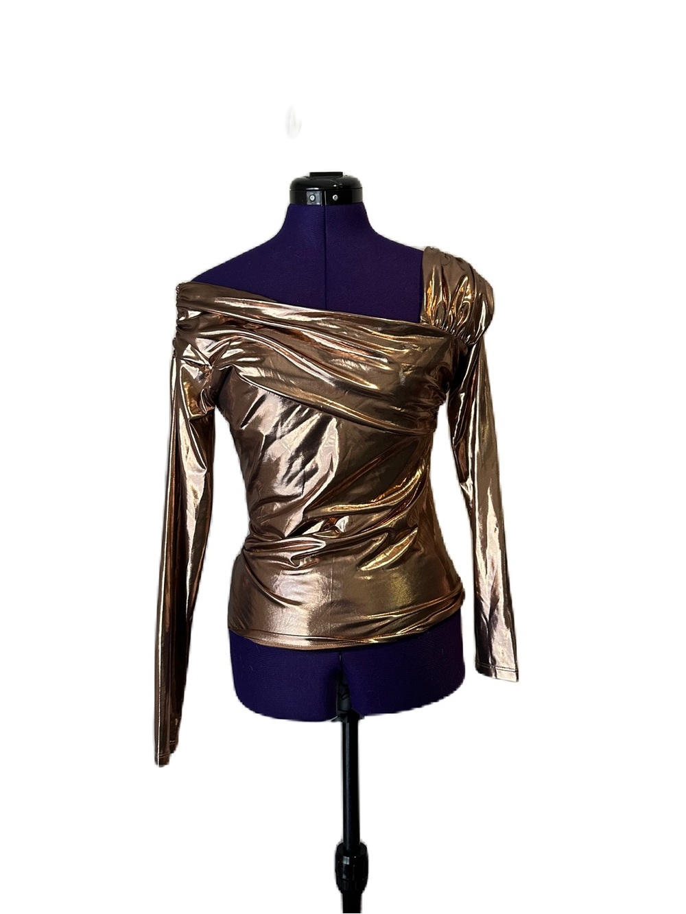 Bebe Shiny Gold Metallic Long Sleeve Top